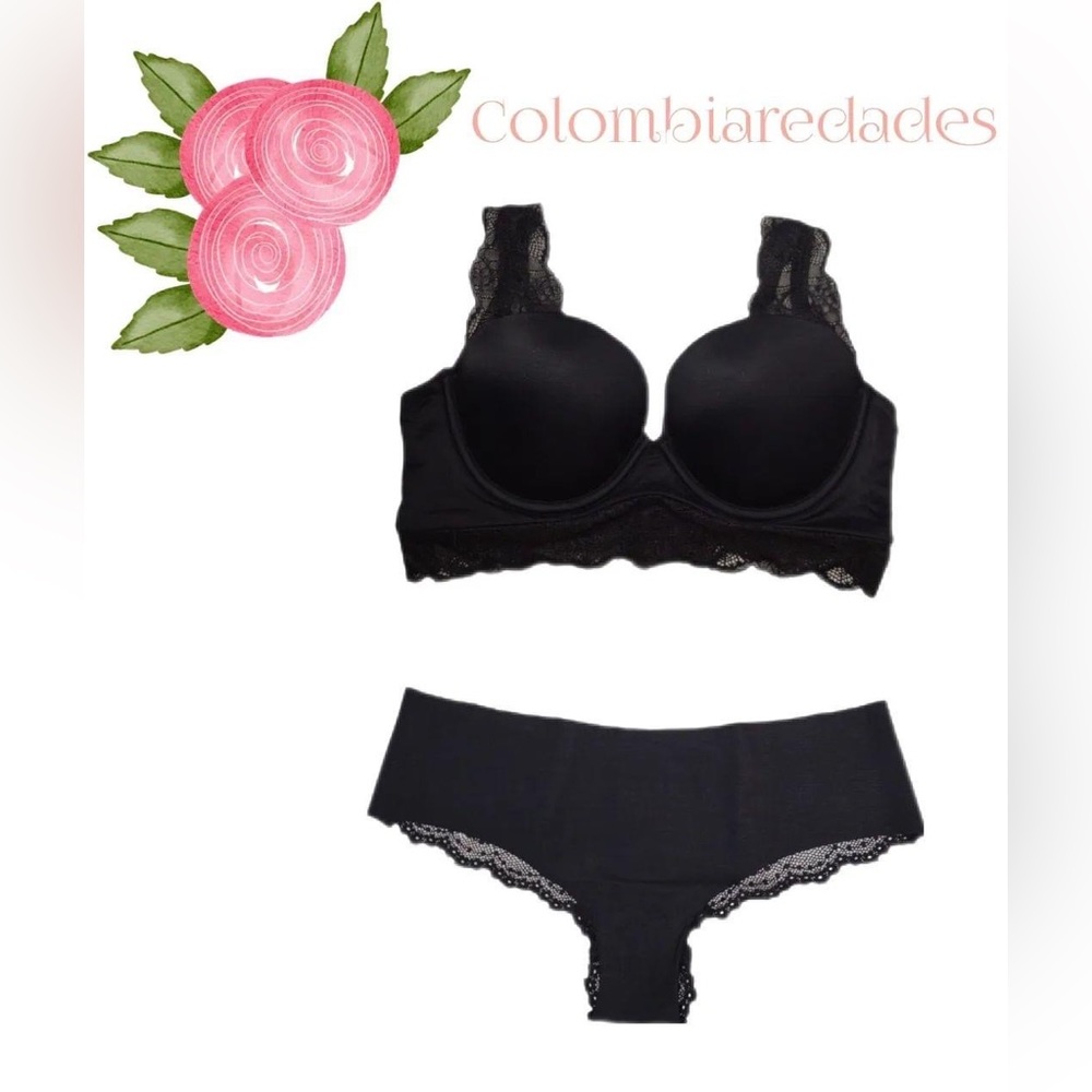 Clothing set bra size 36 cup B and Paty size M available only black color.